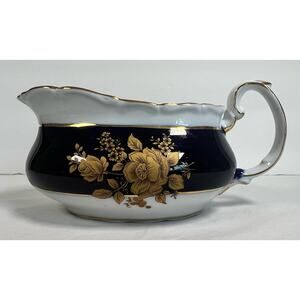 Casati Fine Porcelain Gravy Boat Navy Blue and Gold Flower‎